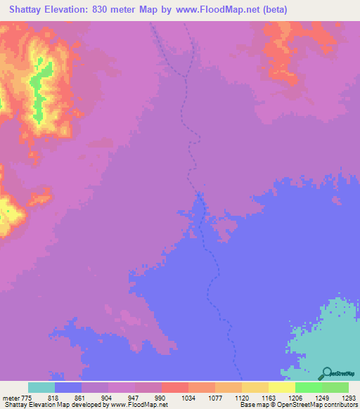 Shattay,Sudan Elevation Map