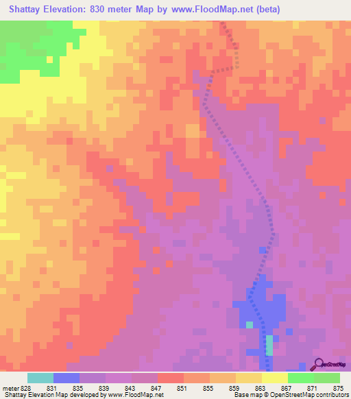 Shattay,Sudan Elevation Map