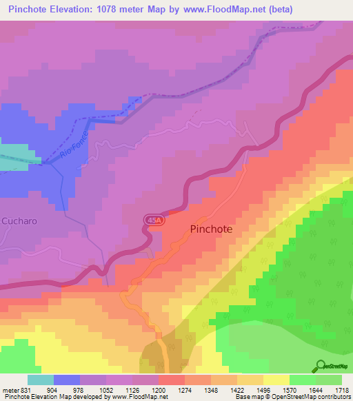 Pinchote,Colombia Elevation Map