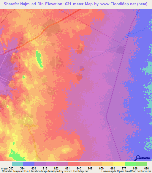 Sharafat Najm ad Din,Sudan Elevation Map