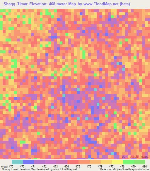Shaqq `Umar,Sudan Elevation Map