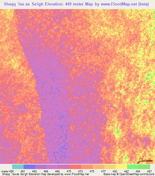 Shaqq `Isa as Sa'igh,Sudan Elevation Map