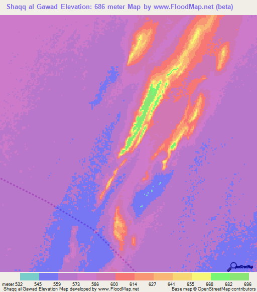 Shaqq al Gawad,Sudan Elevation Map