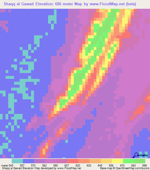 Shaqq al Gawad,Sudan Elevation Map