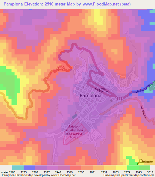 Pamplona,Colombia Elevation Map