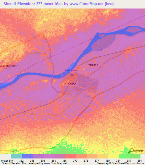 Shendi,Sudan Elevation Map