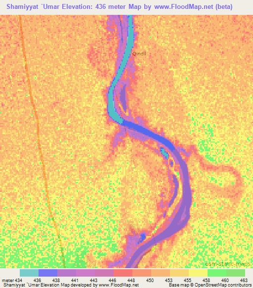Shamiyyat `Umar,Sudan Elevation Map
