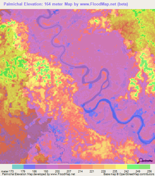 Palmichal,Colombia Elevation Map