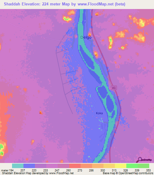Shaddah,Sudan Elevation Map