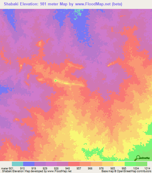 Shabaki,Sudan Elevation Map