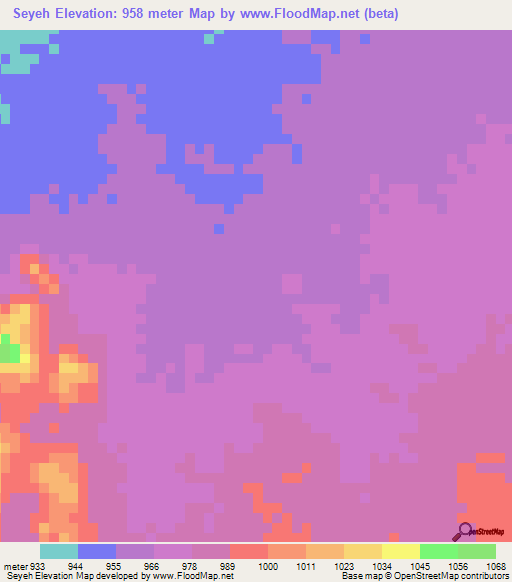 Seyeh,Sudan Elevation Map