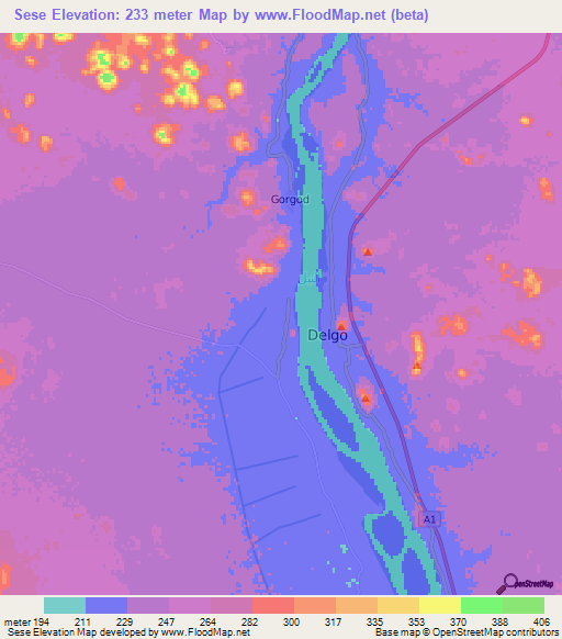 Sese,Sudan Elevation Map