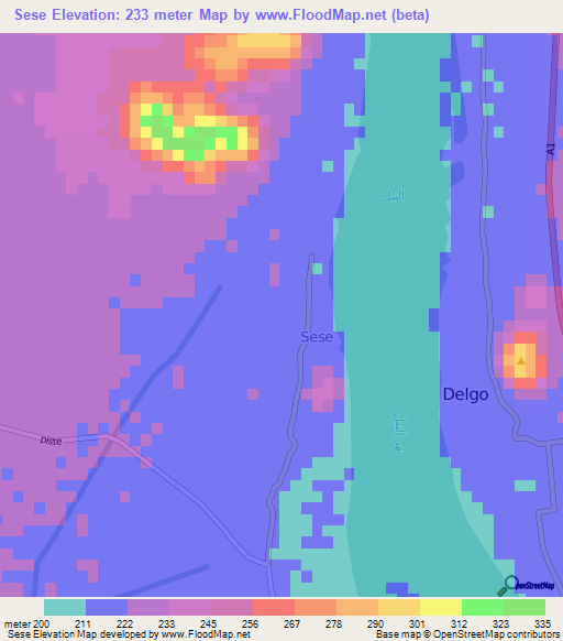 Sese,Sudan Elevation Map