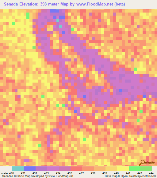 Senada,Sudan Elevation Map