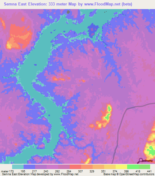 Semna East,Sudan Elevation Map