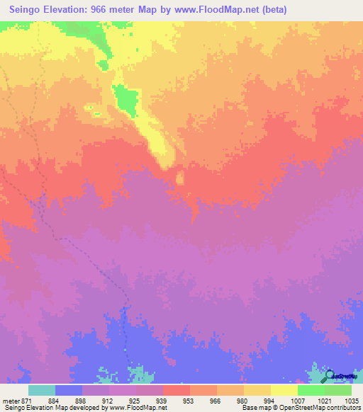 Seingo,Sudan Elevation Map