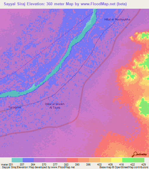 Sayyal Siraj,Sudan Elevation Map