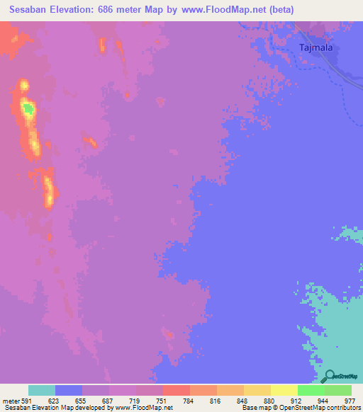Sesaban,Sudan Elevation Map