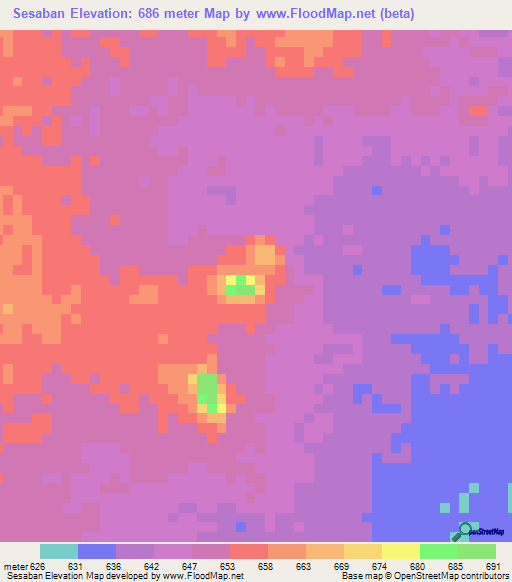 Sesaban,Sudan Elevation Map