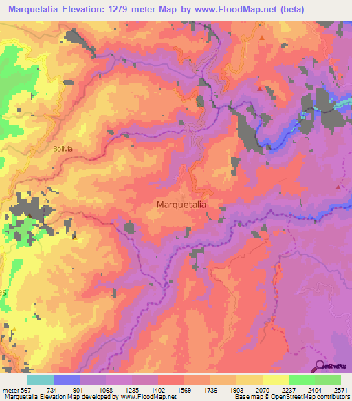 Marquetalia,Colombia Elevation Map
