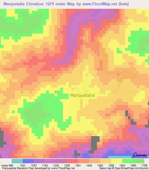 Marquetalia,Colombia Elevation Map