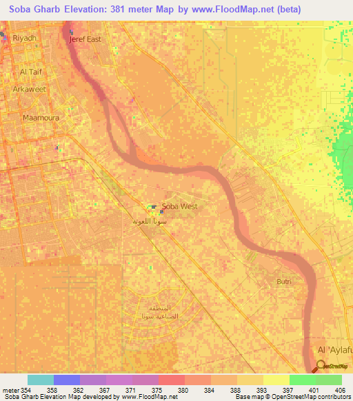 Soba Gharb,Sudan Elevation Map