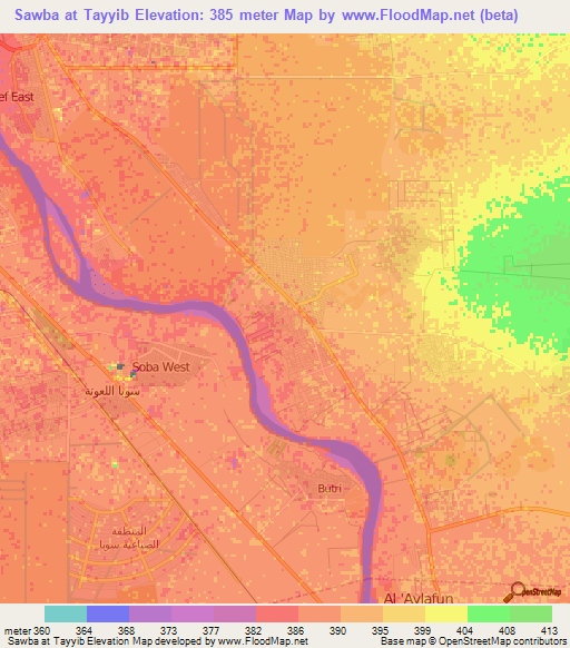 Sawba at Tayyib,Sudan Elevation Map
