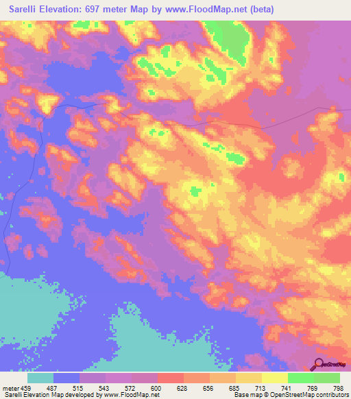 Sarelli,Sudan Elevation Map
