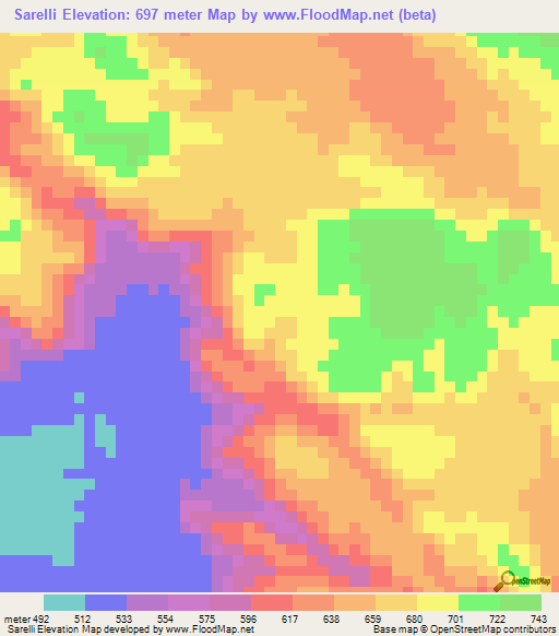 Sarelli,Sudan Elevation Map