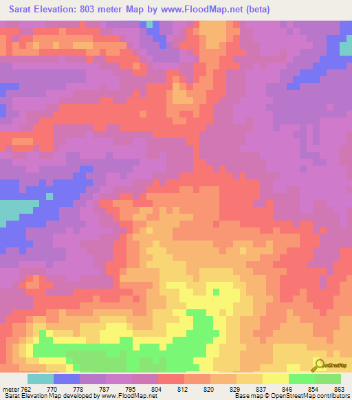 Sarat,Sudan Elevation Map