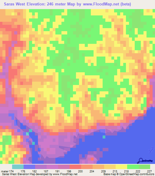 Saras West,Sudan Elevation Map