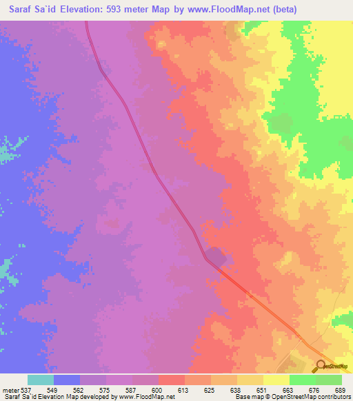 Saraf Sa`id,Sudan Elevation Map