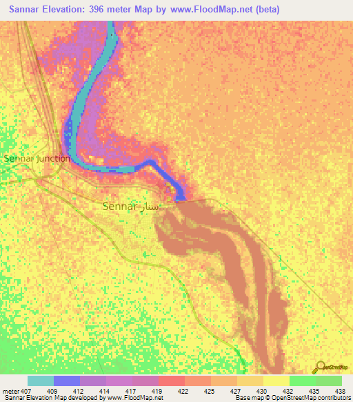 Sannar,Sudan Elevation Map