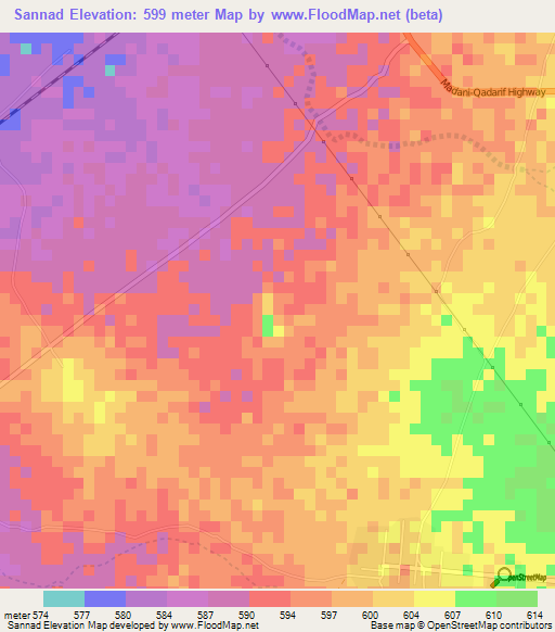 Sannad,Sudan Elevation Map