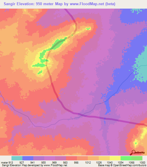 Sangir,Sudan Elevation Map