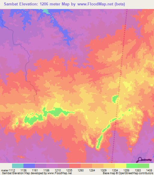 Sambat,Sudan Elevation Map