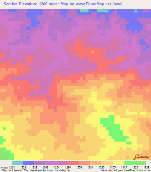 Sambat,Sudan Elevation Map