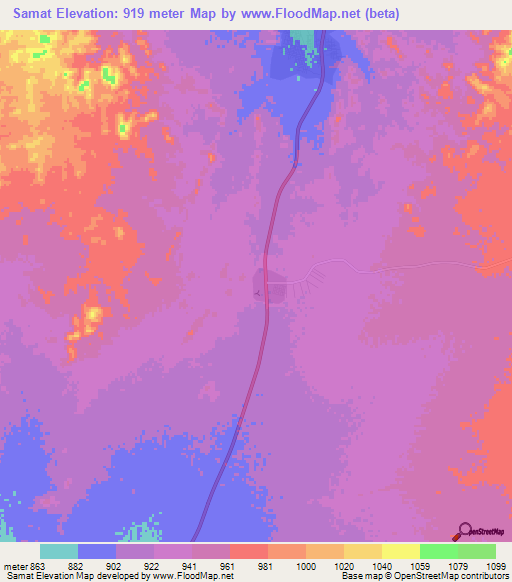 Samat,Sudan Elevation Map