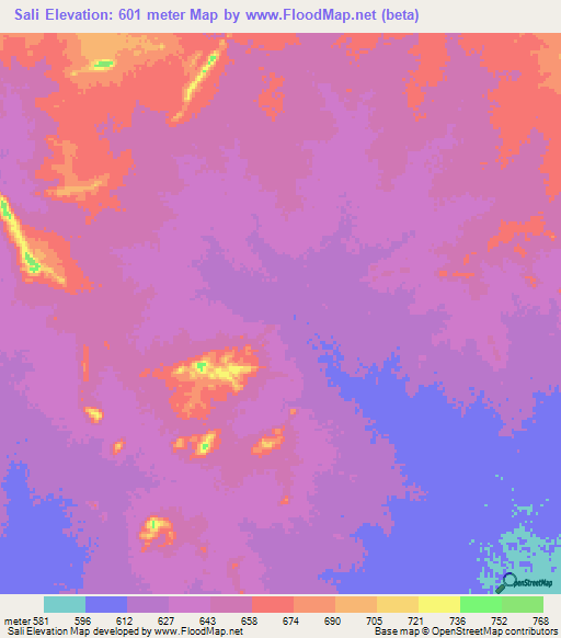 Sali,Sudan Elevation Map