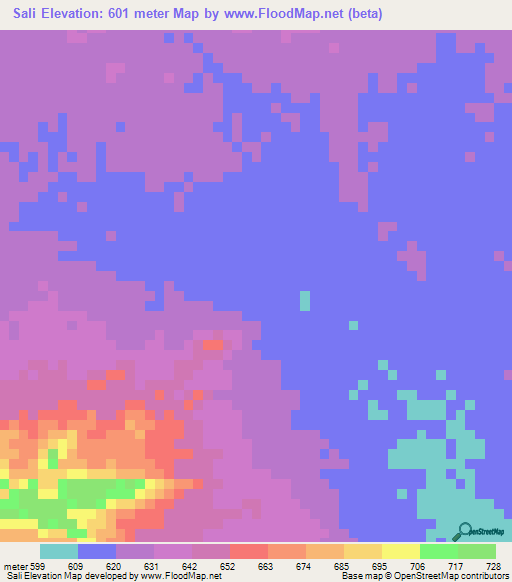 Sali,Sudan Elevation Map