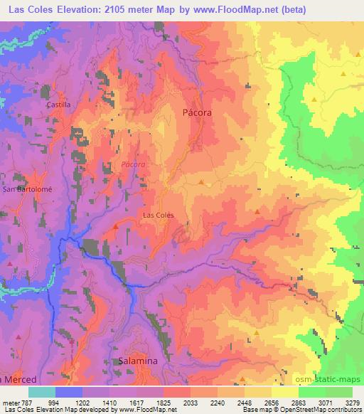 Las Coles,Colombia Elevation Map