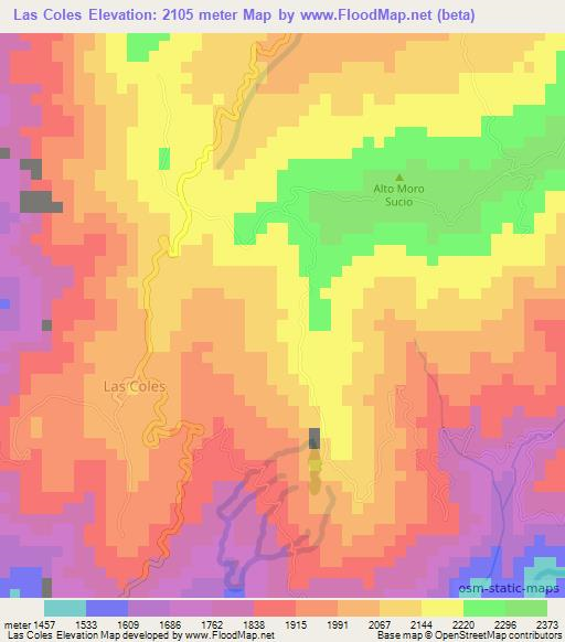 Las Coles,Colombia Elevation Map
