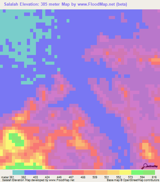 Salalah,Sudan Elevation Map
