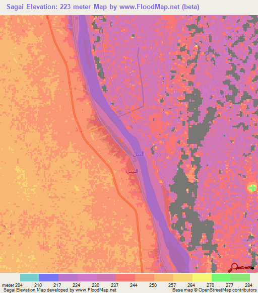 Sagai,Sudan Elevation Map