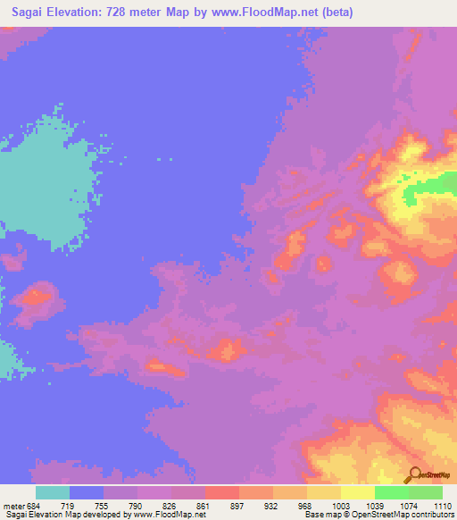 Sagai,Sudan Elevation Map