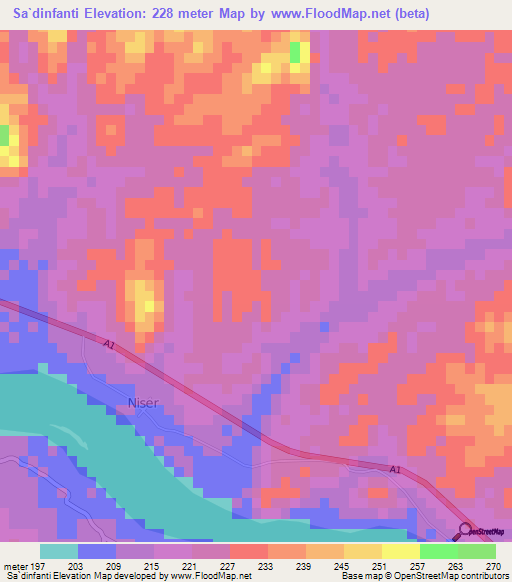 Sa`dinfanti,Sudan Elevation Map