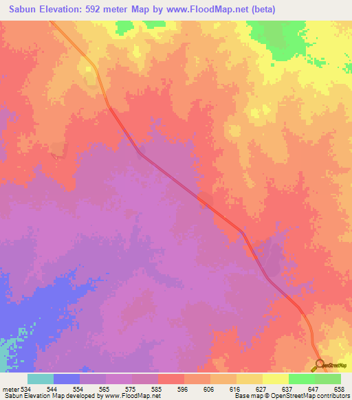 Sabun,Sudan Elevation Map