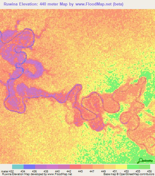 Ruwina,Sudan Elevation Map