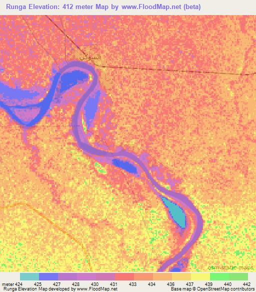 Runga,Sudan Elevation Map
