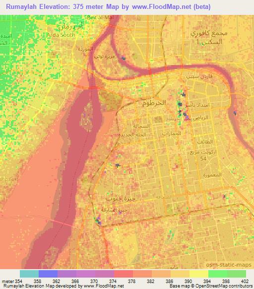 Rumaylah,Sudan Elevation Map